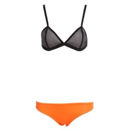 SEXY COLOR BLOCK WIRE FREE PUSH UP TRIANGLE LOW WAIST TWO SEPARATE SBR CR BIKINI SET SWIMW