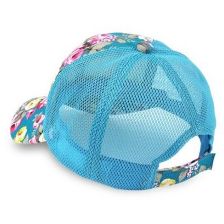 CAUSAL WOMEN FLORAL PRINT MESH SUN VISOR SPORTS CAP (AZURE)