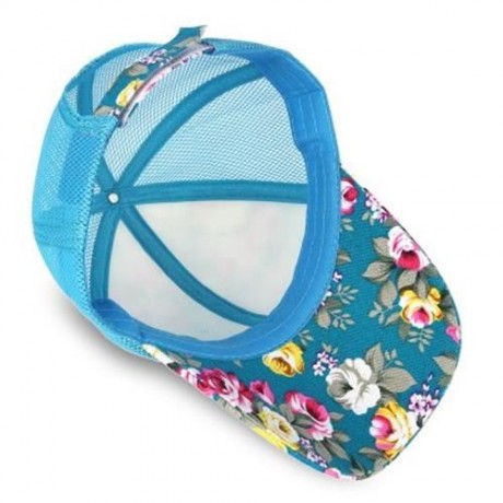CAUSAL WOMEN FLORAL PRINT MESH SUN VISOR SPORTS CAP (AZURE)