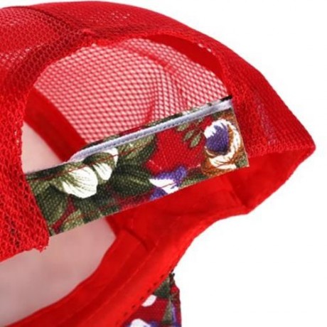 CAUSAL WOMEN FLORAL PRINT MESH SUN VISOR SPORTS CAP (BRIGHT RED)