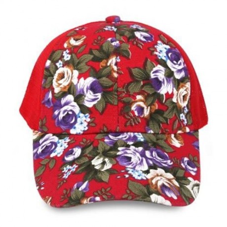 CAUSAL WOMEN FLORAL PRINT MESH SUN VISOR SPORTS CAP (BRIGHT RED)