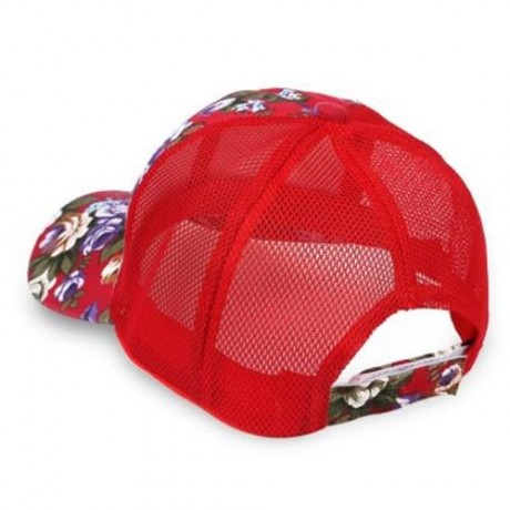 CAUSAL WOMEN FLORAL PRINT MESH SUN VISOR SPORTS CAP (BRIGHT RED)