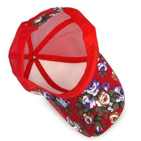 CAUSAL WOMEN FLORAL PRINT MESH SUN VISOR SPORTS CAP (BRIGHT RED)