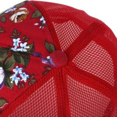 CAUSAL WOMEN FLORAL PRINT MESH SUN VISOR SPORTS CAP (BRIGHT RED)