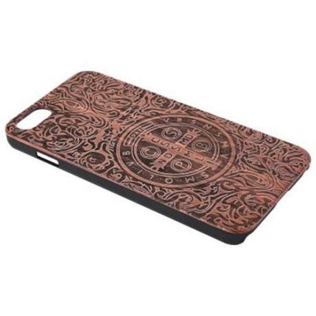 CROSS EMBOSSED WOOD FRAME BACK COVER CASE FOR IPHONE 6 PLUS / 6S PLUS (DEEP BROWN)
