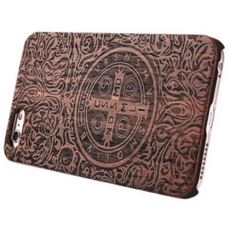 CROSS EMBOSSED WOOD FRAME BACK COVER CASE FOR IPHONE 6 PLUS / 6S PLUS (DEEP BROWN)
