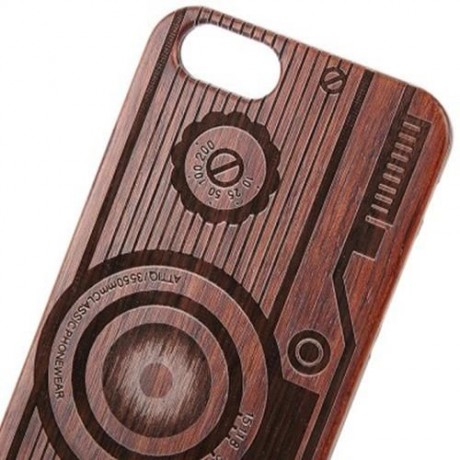 RETRO CAMERA EMBOSSMENT CARVING DESIGN WOOD BACK CASE COVER FOR IPHONE 6 / 6S (DEEP BROWN)