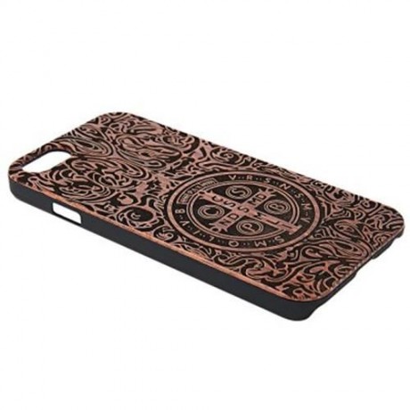 RETRO CROSS PATTERN EMBOSSMENT CARVING DESIGN WOOD BACK CASE COVER FOR IPHONE 6 / 6S (DEEP