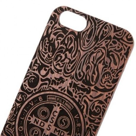 RETRO CROSS PATTERN EMBOSSMENT CARVING DESIGN WOOD BACK CASE COVER FOR IPHONE 6 / 6S (DEEP