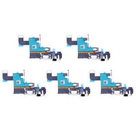 5PCS HEADPHONE AUDIO CHARGING DATA USB PORT FLEX CABLE REPAIR PARTS FOR IPHONE 6 (WHITE)