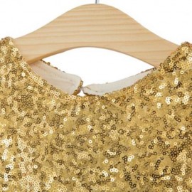 SWEET ROUND COLLAR SLEEVELESS SEQUINS GAUZE BIG BOWKNOT TUTU DRESS FOR GIRLS (CHAMPAGNE)