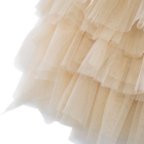 SWEET ROUND COLLAR SLEEVELESS SEQUINS GAUZE BIG BOWKNOT TUTU DRESS FOR GIRLS (CHAMPAGNE)