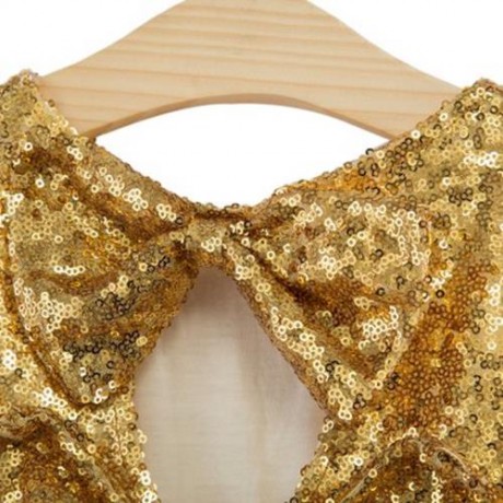 SWEET ROUND COLLAR SLEEVELESS SEQUINS GAUZE BIG BOWKNOT TUTU DRESS FOR GIRLS (CHAMPAGNE)