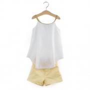 2PCS CHIC SLEEVELESS GIRLS CHIFFON TOP BLOUSE WITH HALF PANTS (WHITE)