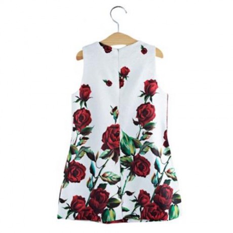 ELEGANT ROSE FLORAL PATTERN SLEEVELESS A-LINE PRINCESS DRESS FOR GIRLS (WHITE)