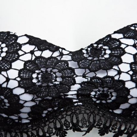 SEXY STRAPLESS FLORAL LOW WAIST PRINTED LACE-UP BIKINI SET FOR WOMEN (BLACK)