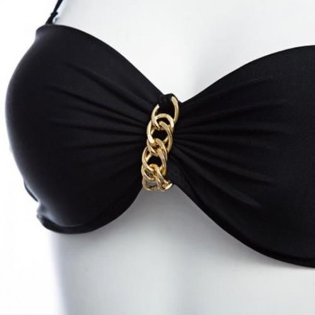 SEXY STRAPLESS PADDED PUSH UP BRA LOW WAIST PRINTED FRINGED BRIEFS BIKINI SET FOR WOMEN (B