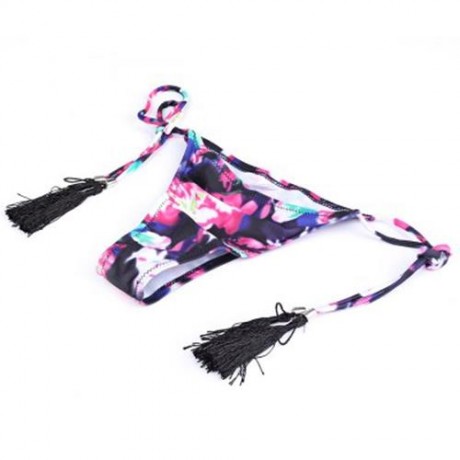 FRESH STYLE HALTER PURE COLOR BRA LOW WAIST FRINGED PRINTED BRIEFS BIKINI SET FOR WOMEN (P