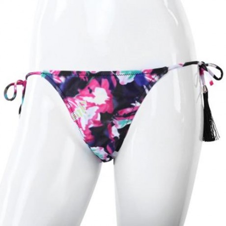 FRESH STYLE HALTER PURE COLOR BRA LOW WAIST FRINGED PRINTED BRIEFS BIKINI SET FOR WOMEN (P