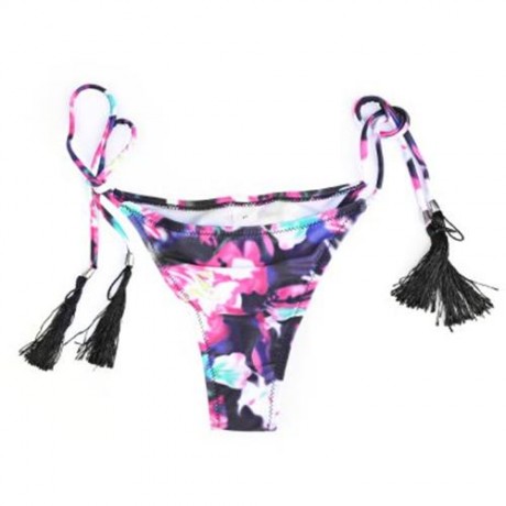 FRESH STYLE HALTER PURE COLOR BRA LOW WAIST FRINGED PRINTED BRIEFS BIKINI SET FOR WOMEN (P