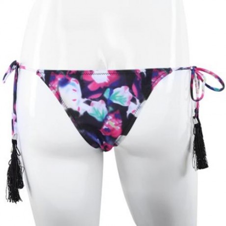 FRESH STYLE HALTER PURE COLOR BRA LOW WAIST FRINGED PRINTED BRIEFS BIKINI SET FOR WOMEN (P