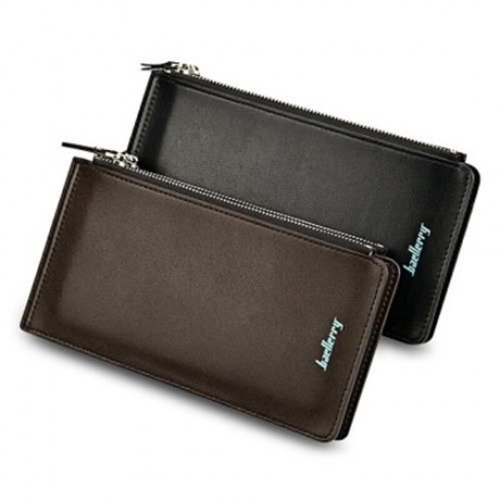 BAELLERRY UNISEX DOUBLE ZIPPER HORIZONTAL THIN WALLET (BLACK)