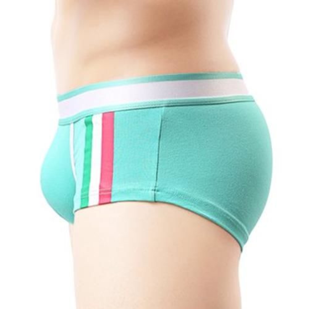 SIMPLE ELASTIC WAIST COLOR STRIPED COTTON BLEND BOXERS FOR MAN (AZURE)