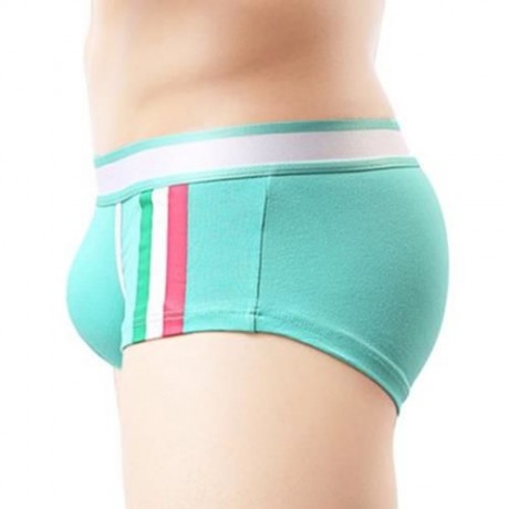 SIMPLE ELASTIC WAIST COLOR STRIPED COTTON BLEND BOXERS FOR MAN (AZURE)
