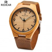 REDEAR SJ 1448 - 8 WOODEN FEMALE QUARTZ WATCH LEATHER STRAP LUMINOUS POINTER ANALOG WRISTW