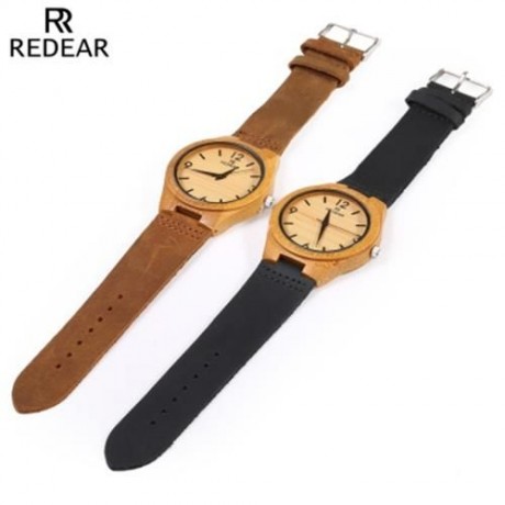 REDEAR SJ 1448 - 8 WOODEN FEMALE QUARTZ WATCH LEATHER STRAP LUMINOUS POINTER ANALOG WRISTW