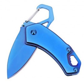 STAINLESS STEEL MINI FOLDING KNIFE KEY CHAIN WITH BUCKLE (BLUE)