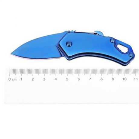 STAINLESS STEEL MINI FOLDING KNIFE KEY CHAIN WITH BUCKLE (BLUE)