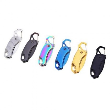 STAINLESS STEEL MINI FOLDING KNIFE KEY CHAIN WITH BUCKLE (BLUE)