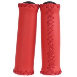 2PCS BIKE SOFT LEATHER HANDMADE HANDLEBAR GRIP BICYCLE ACCESSORIES (RED)