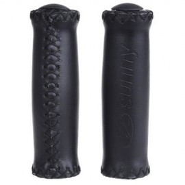 2PCS BIKE SOFT LEATHER HANDMADE HANDLEBAR GRIP BICYCLE ACCESSORIES (BLACK)