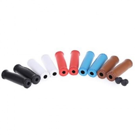2PCS BIKE SOFT LEATHER HANDMADE HANDLEBAR GRIP BICYCLE ACCESSORIES (BLACK)