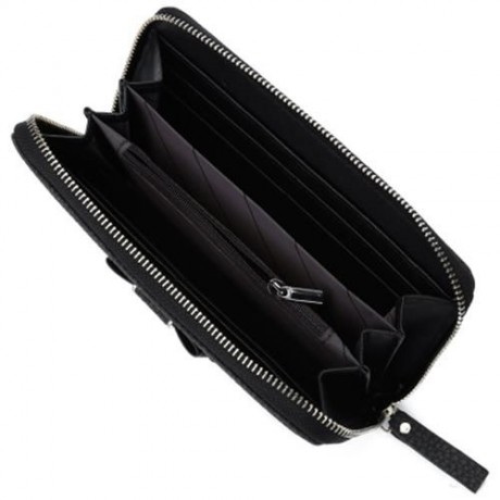 GUAPABIEN BOWKNOT EMBELLISHMENT LICHEE PATTERN HORIZONTAL ZIPPER WALLET FOR LADY (BLACK)