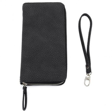 GUAPABIEN BOWKNOT EMBELLISHMENT LICHEE PATTERN HORIZONTAL ZIPPER WALLET FOR LADY (BLACK)