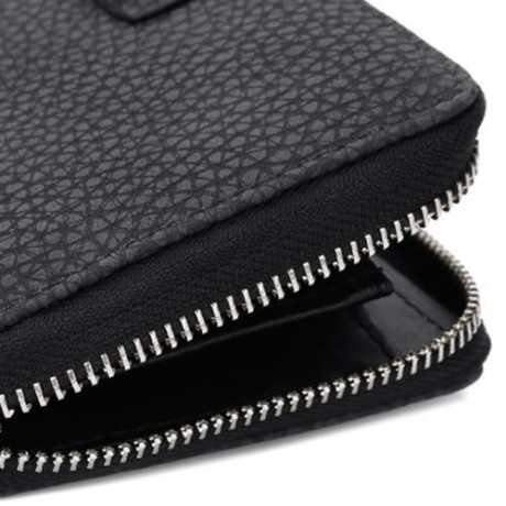 GUAPABIEN BOWKNOT EMBELLISHMENT LICHEE PATTERN HORIZONTAL ZIPPER WALLET FOR LADY (BLACK)