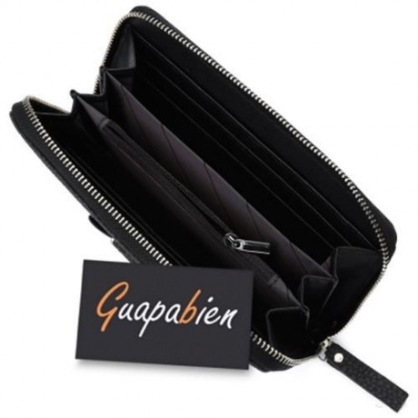 GUAPABIEN BOWKNOT EMBELLISHMENT LICHEE PATTERN HORIZONTAL ZIPPER WALLET FOR LADY (BLACK)