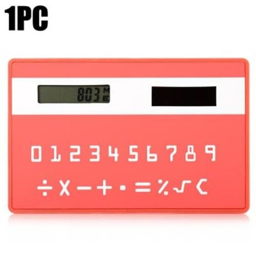 1PC MINI SLIM CREDIT CARD PATTERN SOLAR POWER POCKET CALCULATOR (PINK)