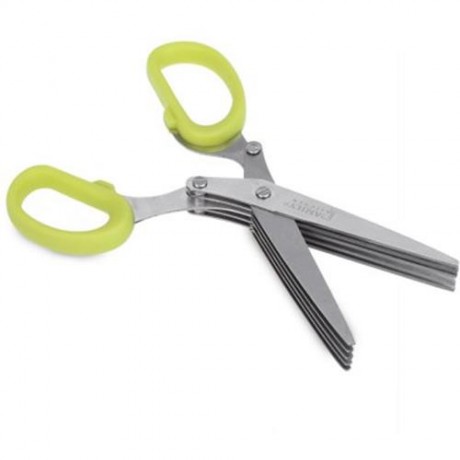 STAINLESS STEEL FRUIT VEGETABLE 5 BLADE HERB SCISSORS KITCHEN TOOL WITH CLEANING COMB (GRE