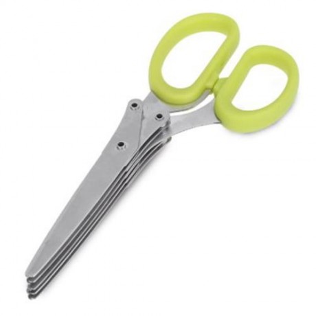 STAINLESS STEEL FRUIT VEGETABLE 5 BLADE HERB SCISSORS KITCHEN TOOL WITH CLEANING COMB (GRE