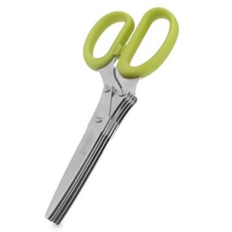STAINLESS STEEL FRUIT VEGETABLE 5 BLADE HERB SCISSORS KITCHEN TOOL WITH CLEANING COMB (GRE