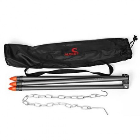 ALOCS CF - RT06 HARD-ANODIZED ALUMINUM PICNIC CAMPFIRE TRIPOD BARBECUE COOKWARE (BLACK)