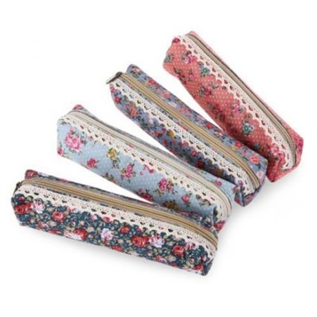 PORTABLE SIMPLE CUTE FRESH ELEGANT CANVAS FLOWER PEN BAG (#1)
