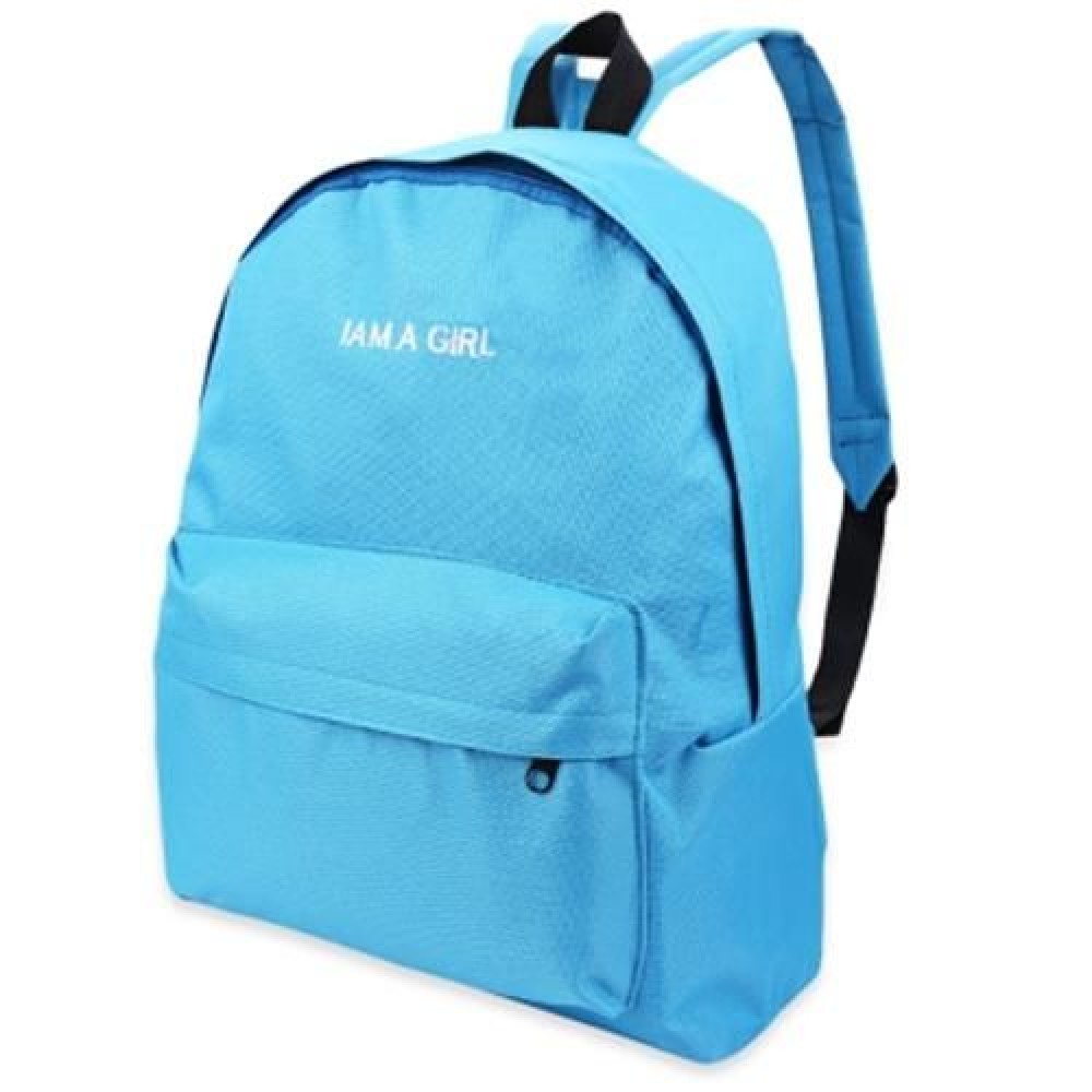 EMBROIDERY LETTER EMBELLISHMENT SOLID COLOR VERTICAL ZIPPER BACKPACK FOR WOMEN (BLUE)