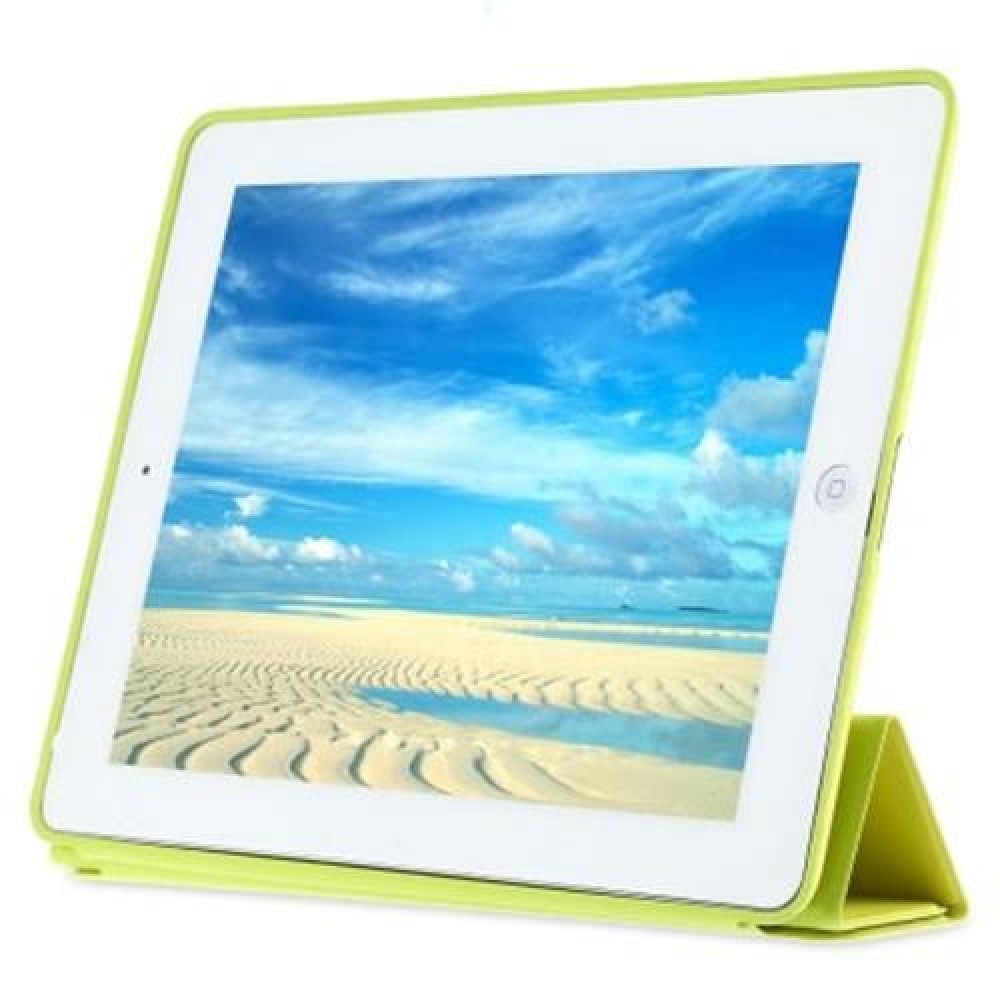 PU LEATHER SMART ULTRA THIN STAND COVER PC BACK CASE FOR IPAD 2 / 3 / 4 (LEMON YELLOW)