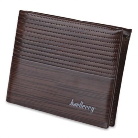 STRIPE PATTERN LETTER EMBELLISHMENT OPEN HORIZONTAL WALLET FOR MEN (LIGHT COFFEE)