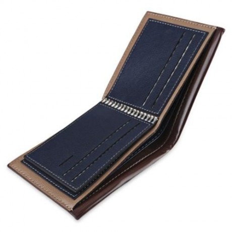 STRIPE PATTERN LETTER EMBELLISHMENT OPEN HORIZONTAL WALLET FOR MEN (LIGHT COFFEE)